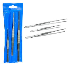 3er Set Edelstahl Pinzetten - 20,5 cm / 25,5 cm / 30,5 cm lang