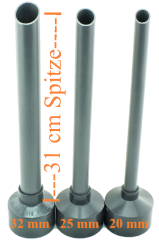 Set mit 3 extra langen Spitzen mit 20 mm / 25 mm/ 32 mm Durchmesser - passend für unsere Henderson-Pumpen